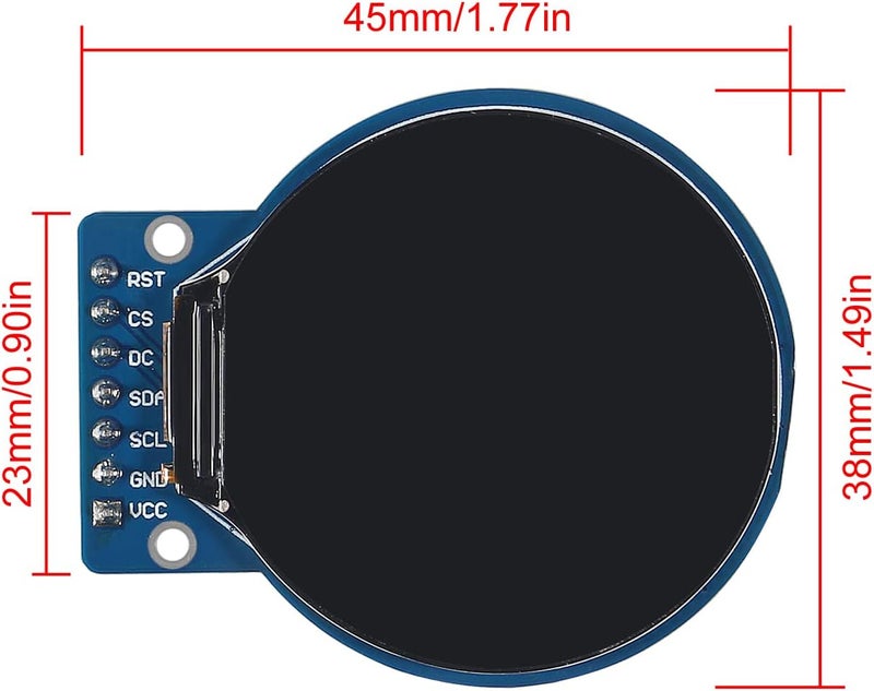 AiTrip 2PCS 1.28 Inch 1.28'' TFT LCD Display Module Round RGB 240 * 240 GC9A01 Driver 4 Wire SPI Interface 240x240 PCB for Arduino/Raspberry Pi/Nano/STM32 - Image 3